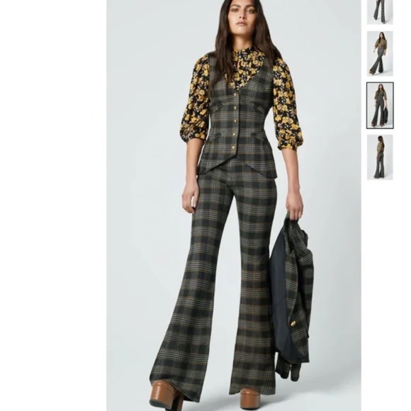 Smythe Wool Plaid Boot Cut Flare Pants Red/Navy Size 4 - Picture 1 of 12